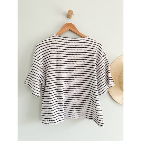 Madewell | NWT Embroidered Boxy Knit Tee in Stripe in Cream | Sz S - Picture 7 of 9